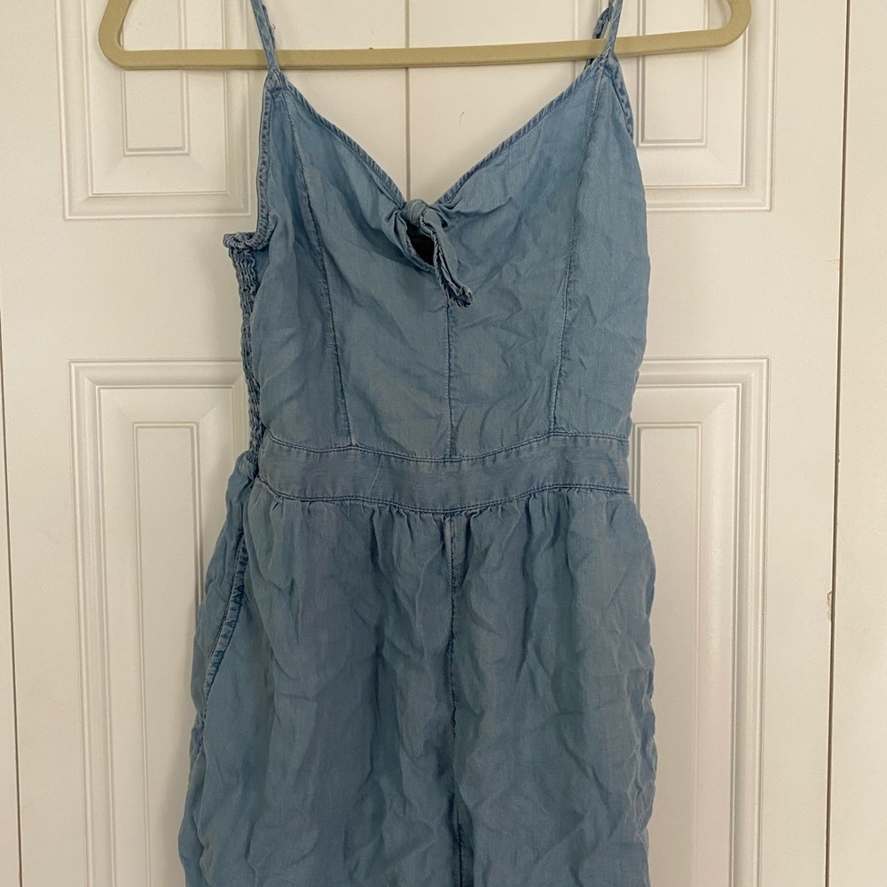 fake denim print stretchy shorts romper